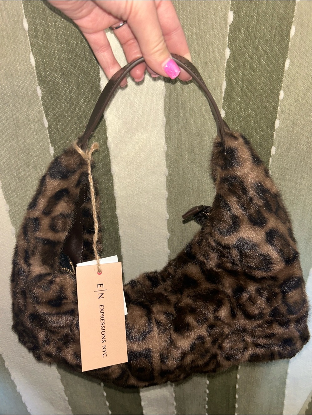 Expressions Faux Fur Leopard Print Handbag - Brown